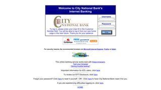 Welcome to City National Bank's Internet Banking