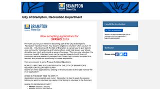 MyVolunteerPage - City of Brampton, Recreation Department