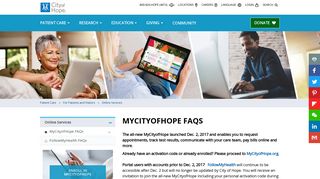 MyCityofHope FAQs | Online Services