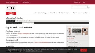 Log In and Account Issue | City, University of London