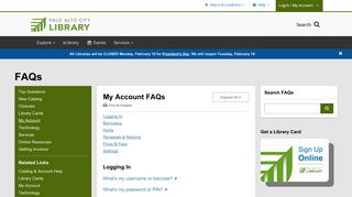 My Account | FAQs | Palo Alto City Library