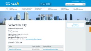 Contact the City | City Hall | City of San Diego Official Website