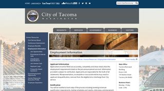 Employment Information - City of Tacoma