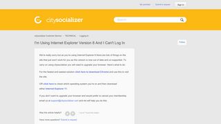 I'm using Internet Explorer version 8 and I can't log in – citysocializer ...