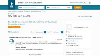 City Tele Coin Co., Inc. | Complaints | Better Business Bureau® Profile