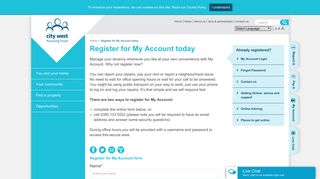 Register for My Account today - City West Housing Trust