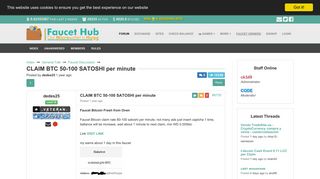 CLAIM BTC 50-100 SATOSHI per minute - FaucetHub