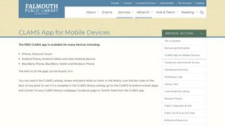 CLAMS App for Mobile Devices - Falmouth Public Library