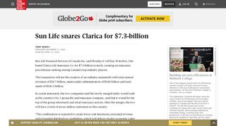 Sun Life snares Clarica for $7.3-billion - The Globe and Mail