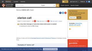 CLARION CALL | meaning in the Cambridge English Dictionary