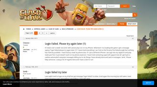 Login Failed. Please try again later (1) - Supercell Community Forums