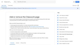 Add or remove the Classwork page - Computer - Classroom Help