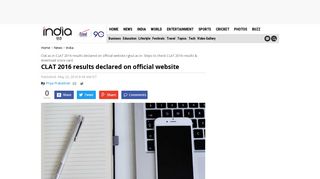 Clat.ac.in CLAT 2016 results declared on official website rgnul.ac.in ...