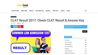 CLAT Result 2017: CLAT RESULT OUT at www.clat.ac.in - MockBank