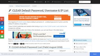 CLEAR Default Password, Login & IP List ... - Router-Reset.com
