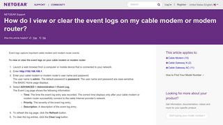 How do I view or clear the event logs on my cable modem or modem ...