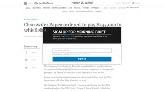 Clearwater Paper ordered to pay $235,000 to whistleblower | The ...