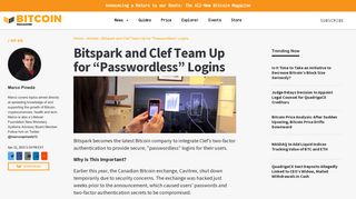 Bitspark and Clef Team Up for “Passwordless” Logins | Bitcoin Magazine