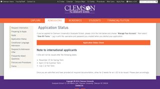 Application Status | Graduate School - Clemson University