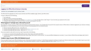 Logging in to Office 365 at Clemson University