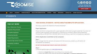 Oklahoma's Promise | Incomplete Application