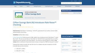 Clifton Savings Bank (NJ) Introduces Rate Raiser™ Checking
