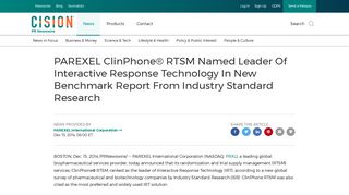 PAREXEL ClinPhone® RTSM Named Leader Of Interactive Response ...