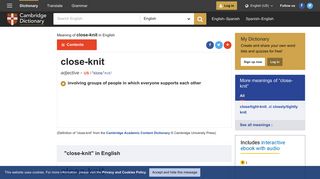 CLOSE-KNIT | definition in the Cambridge English Dictionary