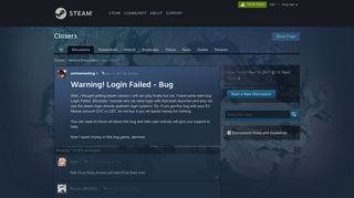 Warning! Login Failed - Bug :: Closers General Discussions