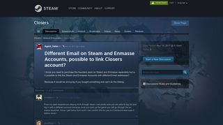 Different Email on Steam and Enmasse Accounts, possible to link ...