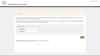 Login :: ClubBuzz Application - Telford Hockey Club