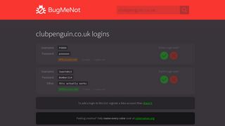 clubpenguin.co.uk passwords - BugMeNot