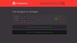 club-penguin.co.uk passwords - BugMeNot