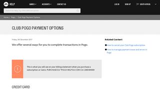 Pogo - Club Pogo Payment Options - EA Help - Electronic Arts