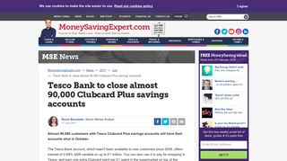 Tesco Bank to close almost 90,000 Clubcard Plus savings accounts