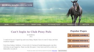 Can't login to Club Pony Pals - HorseCrazyGirls.com