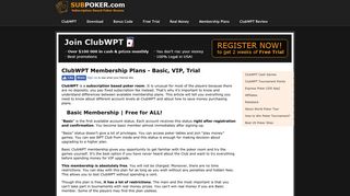 ClubWPT Membership Plans - Basic, VIP, Trial - Subpoker.com