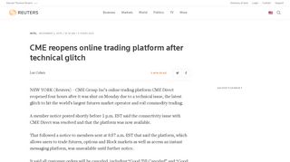 CME reopens online trading platform after technical glitch | Reuters