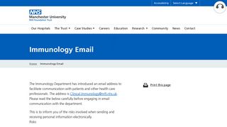 Immunology Email - Manchester University NHS Foundation Trust