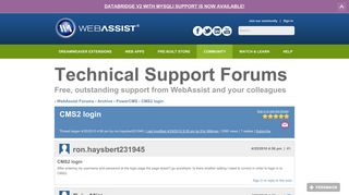CMS2 login | Community forum | WebAssist