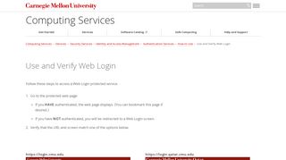 Use and Verify Web Login - Computing Services - Carnegie Mellon ...