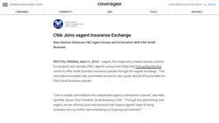 CNA Joins xagent Insurance Exchange - Coverager