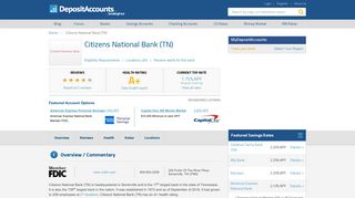 Citizens National Bank (TN) Reviews and Rates - Tennessee