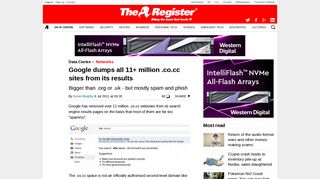 Google dumps all 11+ million .co.cc sites from its results • The Register