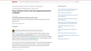When will the GATE COAP 2018 registration link be available? - Quora