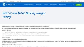 Coast Capital Savings - Website and Online Banking changes coming