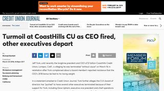Turmoil at CoastHills CU as CEO Jeff York fired | Credit Union Journal
