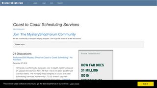 Coast to Coast Scheduling Services - Mystery Shopping Forum