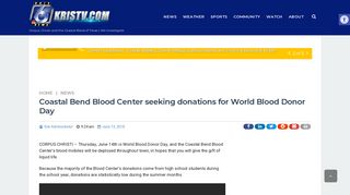 Coastal Bend Blood Center seeking donations for World Blood Donor ...
