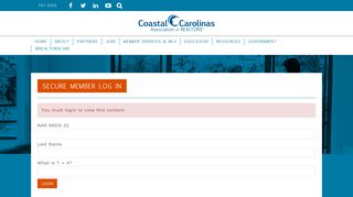 Secure Member Log In - Coastal Carolina Association of Realtors